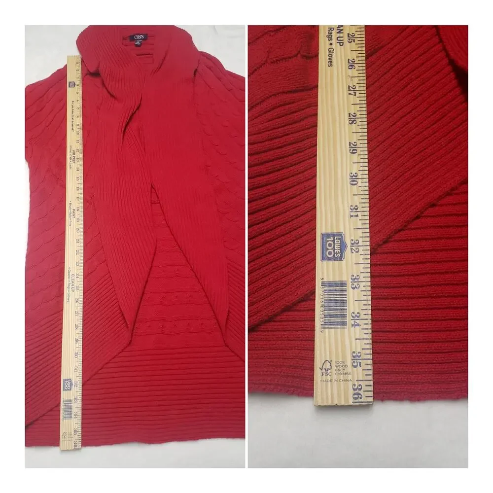 Chaps Women’s Plus 2X Red Cable Knit Waterfall Cardigan Sweater Cozy Cabincore